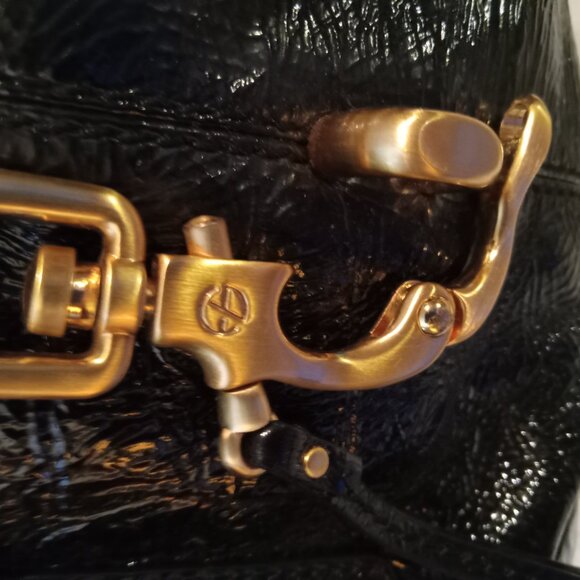 New Vintage Patent Leather Satchel with Gold Hardware - Picture 5 of 11